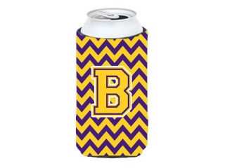 Letter B Chevron Purple and Gold Tall Boy Beverage Insulator Hugger CJ1041 BTBC