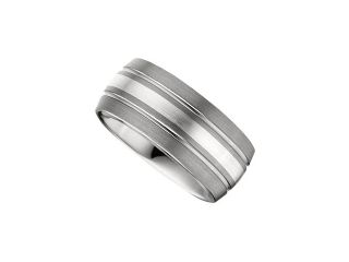 10MM Dura Tungsten Slight Domed Satin Band With Sterling Silver Inlay Size 9