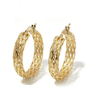 Treasures D'Italia 14K Yellow Gold Diamond Cut Lattice Hoop Earrings   8044776