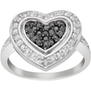 Black and White Diamond Accent Sterling Silver Heart Ring