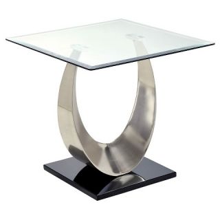 Juliana U Shaped Structure End Table with Tempered Glass   Satin