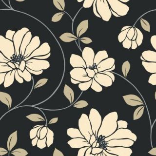 The Wallpaper Company 8 in. x 10 in. Beige and Black Large Scale Dramatic Floral Wallpaper Sample WC1283121S