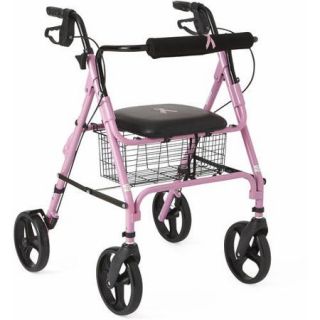 Medline Rollator Walker in Pink, Breast Cancer Awareness Pink Ribbon