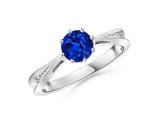1ct. Tapered Shank Blue Sapphire Solitaire Ring With Diamond Accents in Platinum