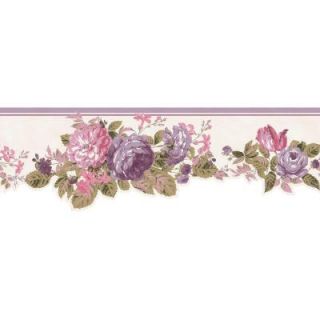 The Wallpaper Company 6.5 in. x 15 ft. Purple and Pink Pastel Cottage Rose Border WC1283832