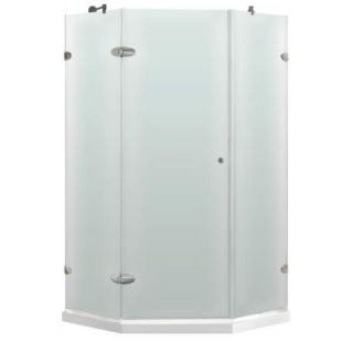 Vigo 42.125 in. x 42.125 in. x 76.75 in. Neo Angle Shower Enclosure in Brushed Nickel with Frosted Right Door VG6061BNMT42WRS