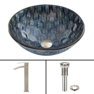 Vigo Glass Vessel Sink in Rio and Duris Faucet Set in Brushed Nickel VGT647