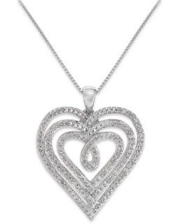 Diamond Nested Heart Pendant Necklace in Sterling Silver (1/2 ct. t.w
