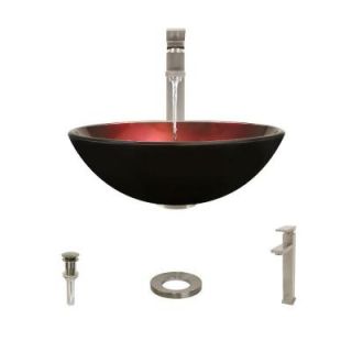MR Direct Glass Vessel Sink in Red Foil Undertone with 721 Faucet and Pop Up Drain in Brushed Nickel 607 721 BN ENS