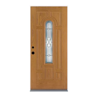 Therma Tru Benchmark Doors Willowbrook 8 Panel Insulating Core Center Arch Lite Right Hand Inswing Medium Oak Fiberglass Stained Prehung Entry Door (Common: 36 in x 80 in; Actual: 37.5 in x 81.5 in)