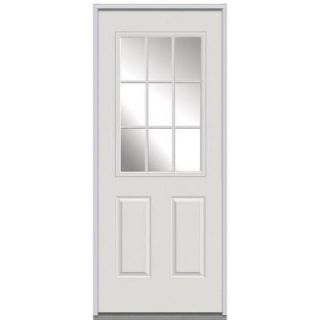 Milliken Millwork 36 in. x 80 in. Classic Clear Glass 9 Lite Primed White Steel Replacement Prehung Front Door with External Wood Grille Z000933L