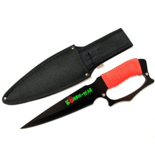 Zombie War Black Blade Red Cord Wrapped Handle 12 inch Hunting Knife