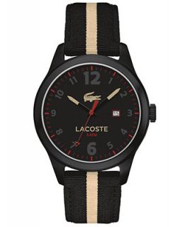 Lacoste Mens Auckland Black and Taupe Nylon Strap Watch 44mm 2010724