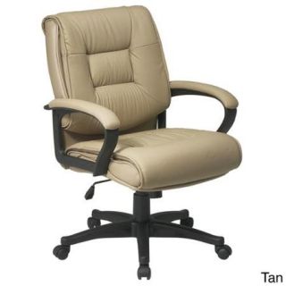 Office Star Products 'Work Smart' Glove Soft or Top Grain Leather Contour Mid Seat and Back Chair Tan Glove Soft Leather, Nylon Base Chair