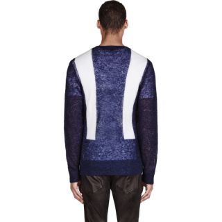 Neil Barrett Navy Colorblocked Fine Knit Sweater