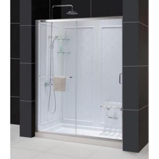 DreamLine Infinity Z 30 in. x 60 in. x 76.75 in. Sliding Shower Door in Chrome with Right Drain Acrylic Base and Back Walls Kit DL 6116R 01CL