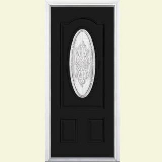 Masonite 36 in. x 80 in. New Haven 3/4 Oval Lite Painted Steel Prehung Front Door with Brickmold 22600