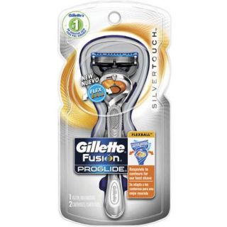 Gillette Fusion ProGlide SilverTouch Manual Men's Razor with FlexBall Handle Technology and 2 Razor Blade Refills