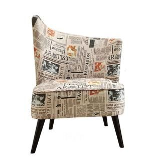 Armen Elegant Accent Chair with Flaired Back (Right Side) in Newspaper