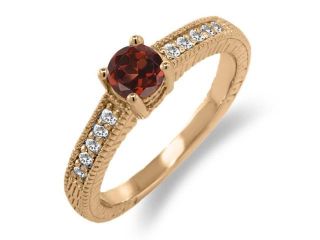 0.70 Ct Round Red Garnet White Sapphire 925 Rose Gold Plated Silver Ring