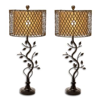 Urban Home Handcrafted Lattice Rattan And Metal Table Lamp   Set of 2