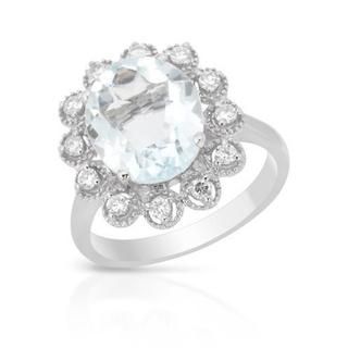 Ring with 4.23ct TW Aquamarine and Diamonds 14K White Gold  