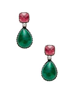 Champagne Diamond, Emerald & Tourmaline Teardrop Earrings by Amrapali
