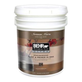 BEHR Premium Plus Ultra 5 Gal. Ultra Pure White Flat/Matte Interior Paint 175005