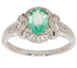 0.60 ct Siberian Mint Emerald & Diamond Accent Ring, 14K —