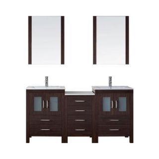 Virtu USA Dior 66 in. W x 18.3 in. D x 33.48 in. H Espresso Vanity With Ceramic Vanity Top With White Square Basin and Mirror KD 70066 C ES