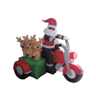 BZB Goods Christmas Inflatable Santa Claus Driving Motorcycle with 3 Reindeer Decoration
