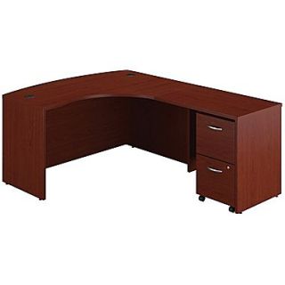 Bush Business Westfield 60W Right Handed Bow Front Desk, 2Dwr Pedestal and 36W Return, Cherry Mahogany