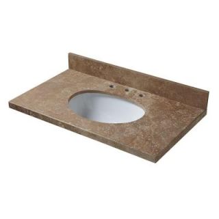 Pegasus 25 in. W Travertine Vanity Top in Noche Rustico with White Bowl 25997