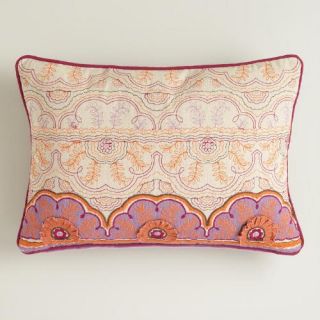 Pink and Orange Embroidered Chambray Lumbar Pillow