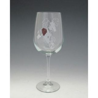 Set of 2 Judaica Etched & Burgundy Crystal Grapes Wine Glasses   12.75 Oz.