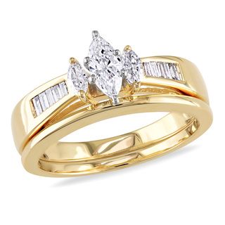 Miadora 14k Yellow Gold 1/2ct TDW Diamond Bridal Ring Set (H I, I1 I2)