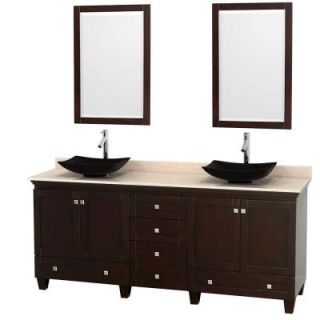 Wyndham Collection Acclaim 80 in. W Double Vanity in Espresso with Marble Vanity Top in Ivory, Black Sinks and 2 Mirrors WCV800080DESIVGS4M24