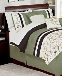Bella Donna Green 7 Piece Embroidered Comforter Sets   Bed