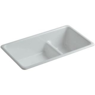 KOHLER Iron/Tones Smart Divide Top Mount/Undermount Cast Iron 33 in. Double Bowl Kitchen Sink in Ice Grey K 6625 95