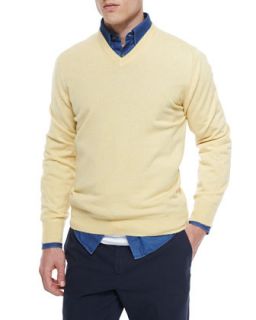 Brunello Cucinelli Cashmere V Neck Sweater, Yellow