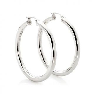 Stately Steel Hollow Tube Round Polished Hoop Stainless Steel Earrings   7566841