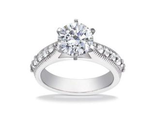 1.00 ct Round Cut Diamond Engagement Ring Whit Millgrain on The Shank in 18 kt White Gold