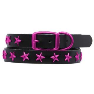 Platinum Pets 14.25 in. Black Genuine Leather Dog Collar in Raspberry Stars LC14INRSPSTR