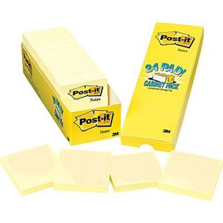Post it Notes, 3 x 3, Canary Yellow, 24 Pads/Cabinet Pack (654 24CP)