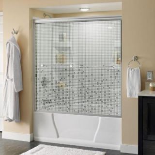 Delta Mandara 59 3/8 in. x 58 1/8 in. Semi Frameless Sliding Tub Door in Polished Chrome with Mozaic Glass 158791