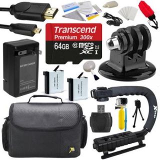 64GB Card + Travel Case + xGrip + Charger + 2x Battery for GoPro HERO4 Hero 4