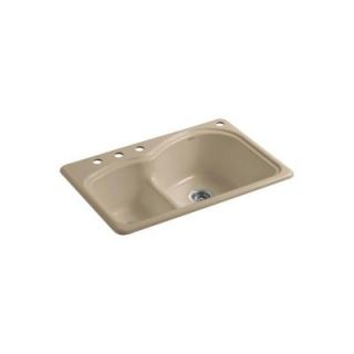 KOHLER Woodfield Self Rimming Cast Iron 33x22x9.625 4 Hole Kitchen Sink in Mexican Sand DISCONTINUED K 5839 4 33