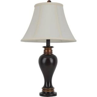 Ridge Bronze Resin Table Lamp with Barclay Gold Highlights and Soft Cream Silken Shade