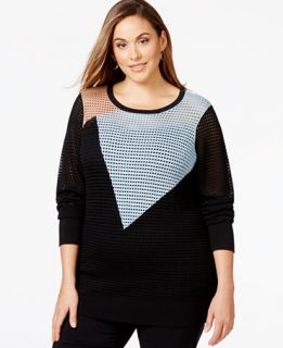 Alfani Plus Size Mesh Knit Colorblock Sweater, Only at