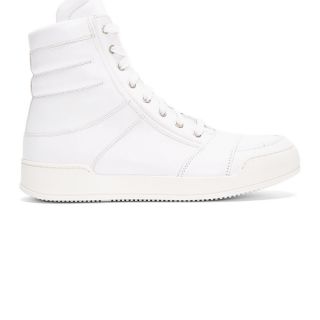 Balmain White Leather Zippered High Top Sneakers